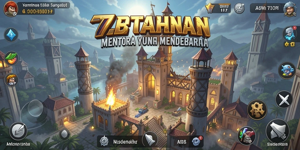 Tangkapan layar AN777 menampilkan aksi menara pertahanan yang intens.