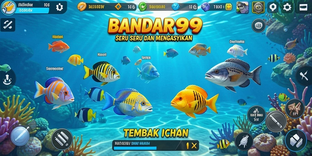Screenshot gameplay BANDAR99 dengan aksi Tembak Ikan yang menarik.