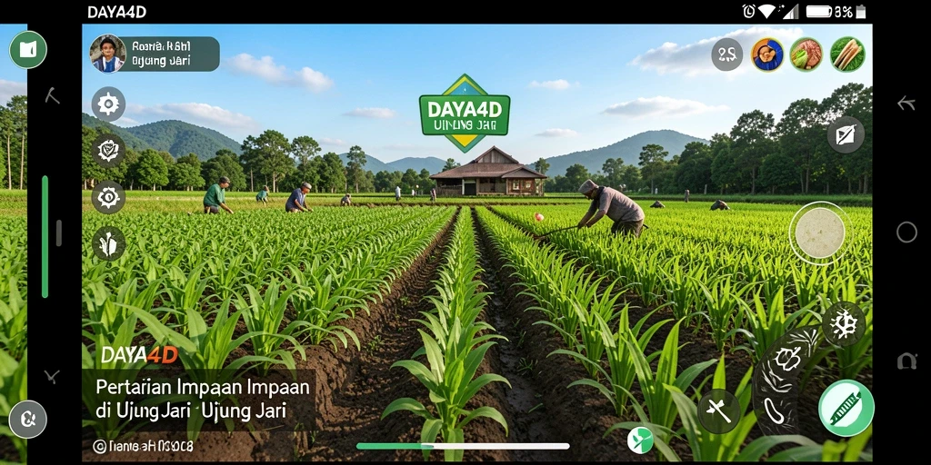 Tangkapan layar dari gameplay <strong>DAYA4D</strong> menunjukkan keindahan ladang yang subur dan hewan ternak.