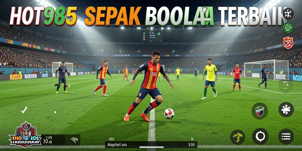 Tampilan gameplay HOT985 yang menampilkan aksi sepak bola yang intens.