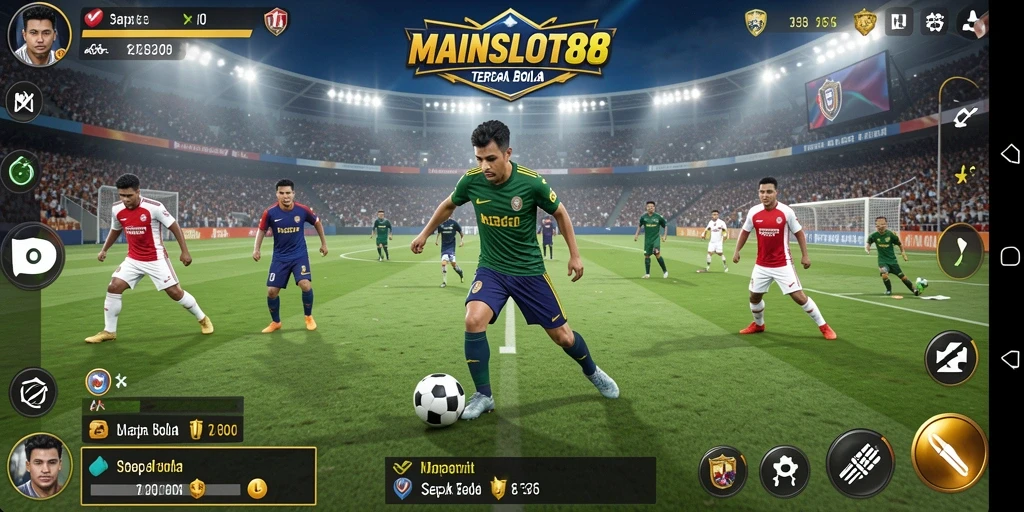 Tampilan utama gameplay MAINSLOT88 dengan aksi sepak bola seru.
