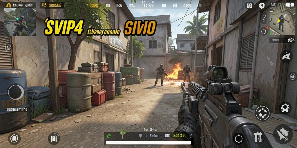 Tampilan mendebarkan dari gameplay SVIP4 dalam pertempuran FPS.