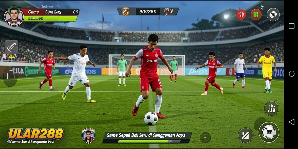 Tampilan gameplay ULAR288 yang seru dengan aksi sepak bola nyata.