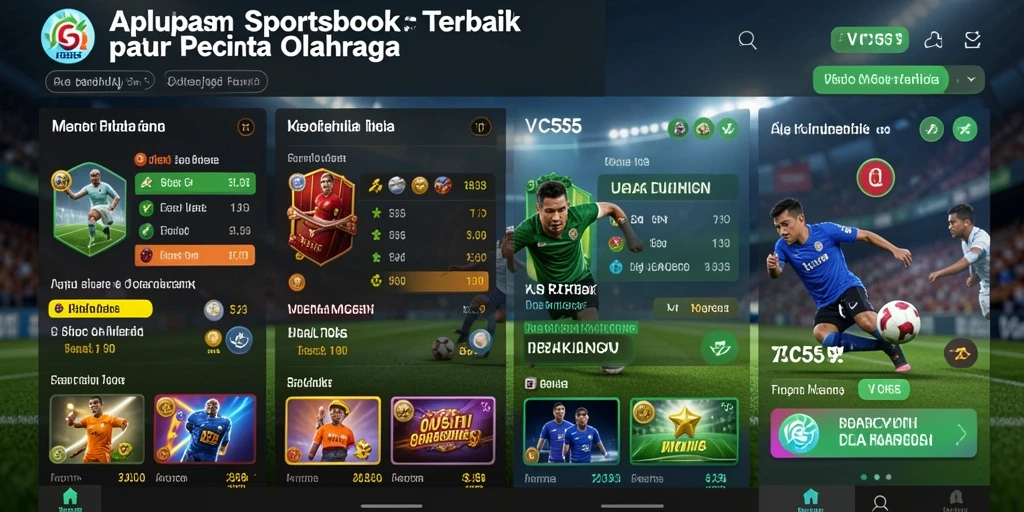 Tampilan menarik dari aplikasi VC55 yang menampilkan taruhan olahraga langsung.